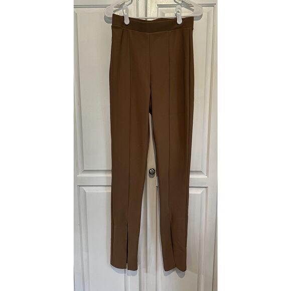 ZARA FRONT SPLIT Hem RIBBED LEGGINGS Size Large Women’s Camel Edgy Classic - Picture 1 of 9